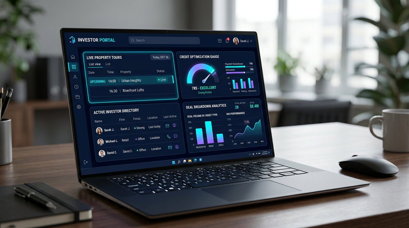 Real Deal Network Portal Dashboard showing property tours and investor tools